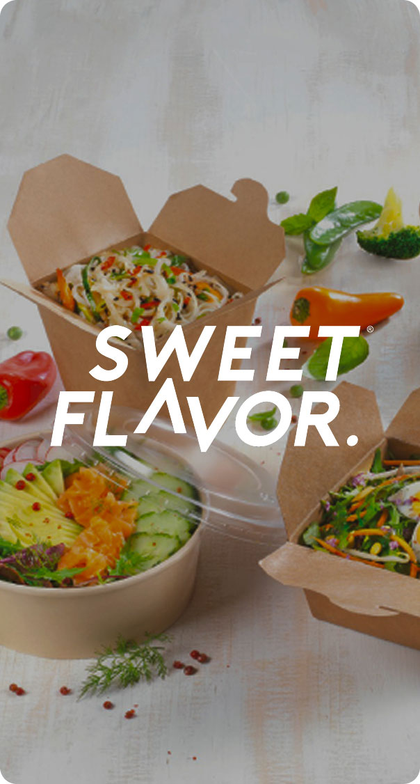 Sweet Flavor logo with fresh and natural food bowls