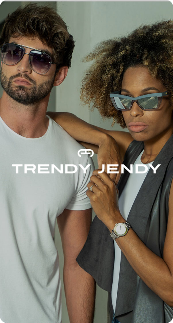 man and woman wearing modern sunglasses posing together, stylish fashion duo with confident expression